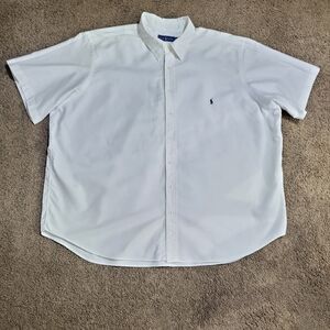 POLO RALPH LAUREN BUTTON DOWN SHORT SLEEVE MEN'S 3XB WHITE NAVY BLUE PONY